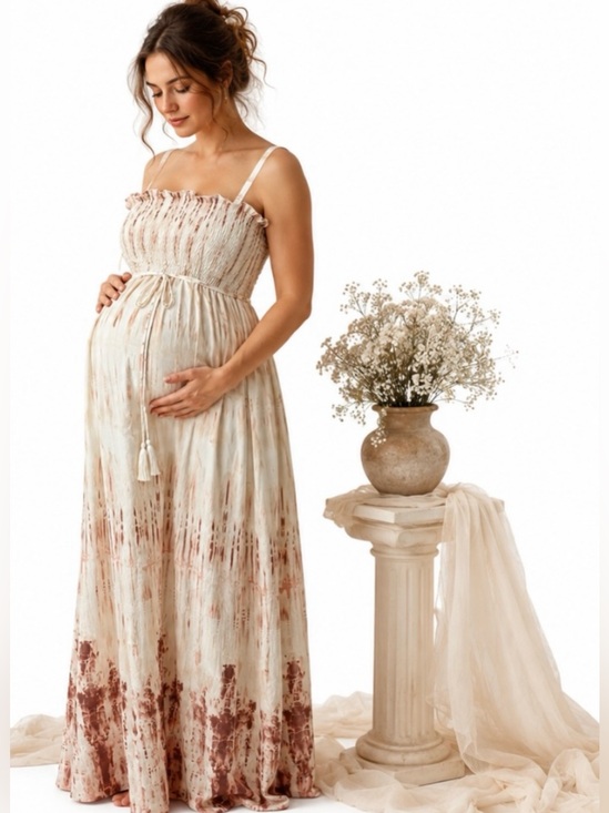 Motherhood Maternity Dresses & Skirts - Motherhood Maternity Dress Womens Large Maxi Boho Sleeveless Smocking Fringe Tie